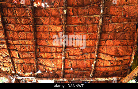 The Tile Roof made from Teak Leaf Stock Photo