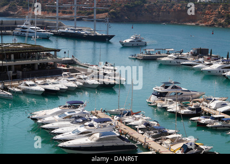 Yachts and boats are moored at Port Adriano in the Spanish island of Majorca. Stock Photo