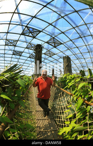 Director Dr. Joerg Junhold stands on a platform in Gondwanaland at the zoo in Leipzig, Germany, 3 June 2011. The zoo has an ongoing project with six areas where visitors and scientists can watch animals in their natural habitat. The project was founded in 1999 and will receive 130 million Euro until 2015. Photo: Waltraud Grubitzsch Stock Photo