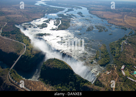 Zambezi river at Victoria Falls, a World Heritage Site, border between Zimbabwe and Zambia, and a world famous tourist resort. Stock Photo