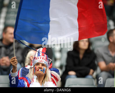 French supporter Astrid Traber from Strasbourg prior to the semi-final soccer match of the FIFA Women's World Cup between France and the USA at the Borussia-Park stadium in Moenchengladbach, Germany, 13 July 2011. Photo: Rolf Vennenbernd dpa/lnw  +++(c) dpa - Bildfunk+++ Stock Photo