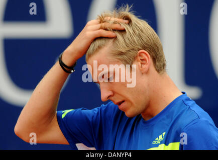 Cedrik-Marcel Stebe from Germany plays during the quarter-finale match in the ATP tennis tournament against Andujar from Spain at Weissenhof in Stuttgart, Germany, 15 July 2011. Ferrero won in two sets by 6-4 and 6-3. Photo: Marijan Murat Stock Photo