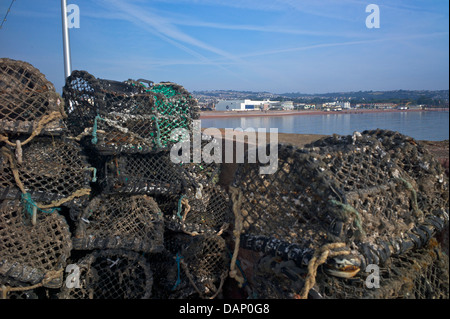 Lobster pots at Paignton harbour, Devon, UK Stock Photo