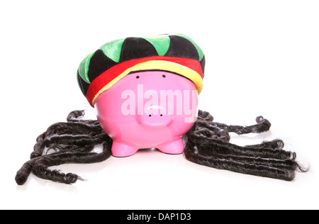 Raggae rasta jamaican piggy bank studio cutout Stock Photo