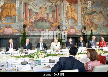 A handout picture dated 19 July 2011 shows German and Russian politicians attending a plenary session of German-Russian government consultations led by German Chancellor Angela Merkel and Russian President Dmitri Medvedev at the ballroom of the galery in the Great Garden in Hanover, Germany. Photo: BUNDESPRESSEAMT / For editorial use only Stock Photo