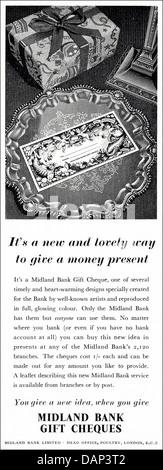 Advert for Midland Bank Gift Cheques advertisement in magazine circa 1955 Stock Photo