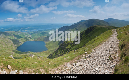 View of Coniston Lake, Fells and Levers Water from How Crags on Swirl How Stock Photo