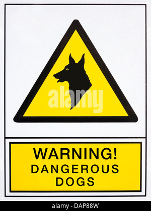 Warning! dangerous dogs signal in english language Stock Photo