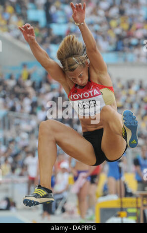 Jennifer Oeser of Germany competes in Long Jump Heptathlon at the 13th IAAF World Championships in Athletics, in Daegu, Republic of Korea, 30 August 2011. Photo: Rainer Jensen dpa Stock Photo