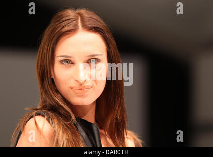 Serbian top model Ana Mihajlovic poses at the catwalk of shoe trade fair GDS in Duesseldorf, Germany, 07 September 2011. Exhibitors from all over the world will show novelties from the world of shoes until 09 September 2011. Photo: Roland Weihrauch Stock Photo