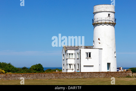 A view of the lighthouse on the clifftop at Hunstanton, Norfolk, England, United Kingdom. Stock Photo