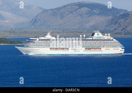 The cruise ship Crystal Serenity in the straits between Corfu and Albania Stock Photo