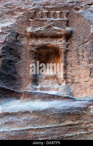 ved votive niche along canyon wall, the Siq, Petra, Jordan Stock Photo