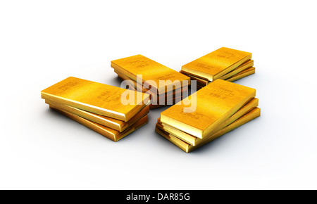Gold ingot isolated on a white. 3d illustration Stock Photo - Alamy