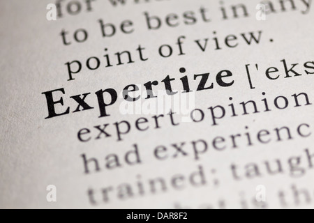 Fake Dictionary, Dictionary definition of the word Expertize. Stock Photo