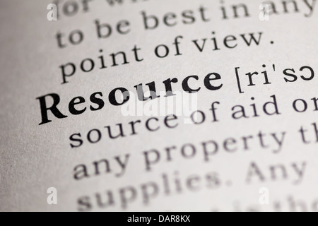 Fake Dictionary, Dictionary definition of the word Resource. Stock Photo