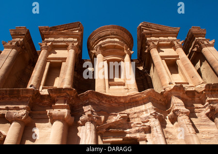 Upper facade detail of the Monastery, Petra, Jordan Stock Photo