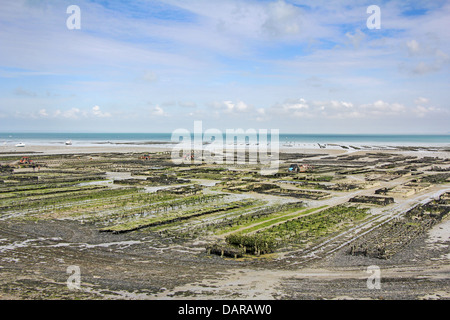 Oyster parks in Cancale, France at low tide Stock Photo