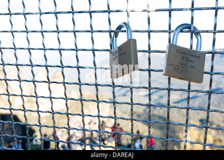 Padlocks (lovelocks) attached to fencing at The Three Sisters Lookout, Echo Point, Katoomba, Australia Stock Photo