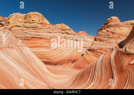 Rock formations in the North Coyote Buttes, part of the Vermilion Cliffs National Monument. This area is also known as The Wave. Stock Photo