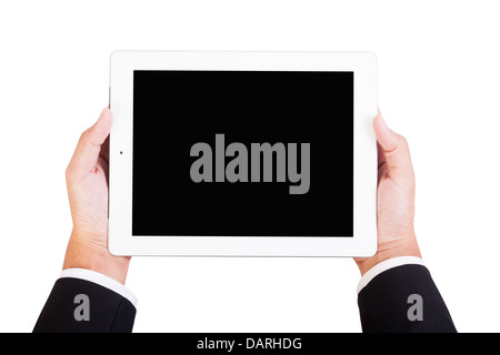 Business holding tablet isolated on white background with clipping path Stock Photo