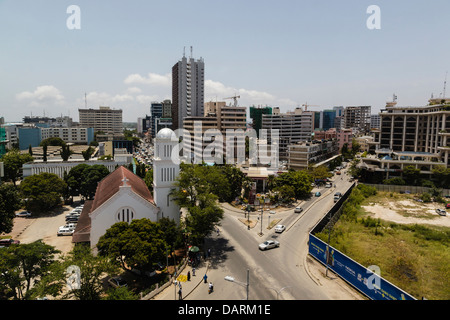 Africa, Tanzania, Dar Es Salaam. View of downtown with Saint Alban's Anglican Church in foreground. Stock Photo