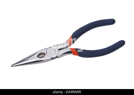 A pair of needle nose pliers on a white background Stock Photo