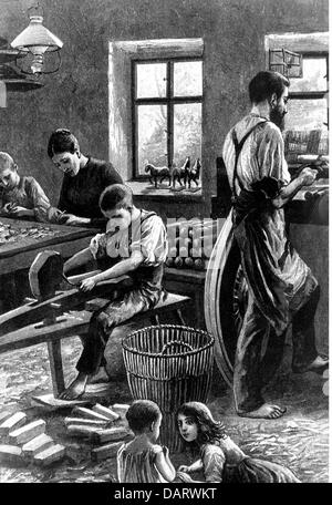 industry, outwork in Thuringia, wood engraving, 1896, Additional-Rights-Clearences-Not Available Stock Photo