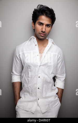 Young Indian man dressed in white Stock Photo