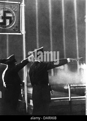 Nazism, National Socialism, Nuremberg Rallies, 'Reichsparteitag Grossdeutschland' (Rally of Greater Germany), 5. - 12.9.1938, Adolf Hitler saluting, Additional-Rights-Clearences-Not Available Stock Photo