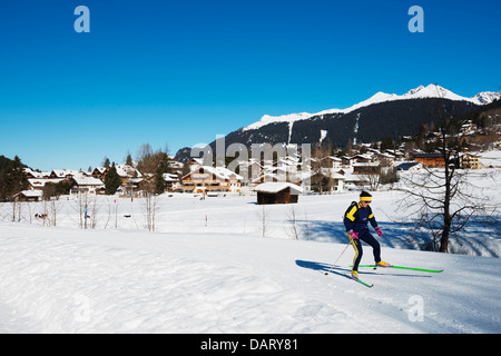 Europe, Switzerland, Graubunden, Klosters, cross country ski track Stock Photo