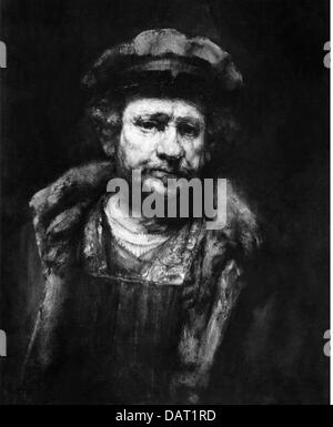 Rembrandt, Harmensz van Rijn, 15.7.1606 - 4.10.1669, Dutch painter, painting, 'Self-portrait with red hat', circa 1660, oil on Stock Photo