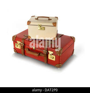 leather suitcases cut out onto a white background Stock Photo