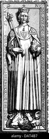 Rudolph I, 1.5.1218 - 15.7.1291, German King 23.10.1273 - 15.7.1291, full length, tombstone slab, cathedral of Speyer, circa 1285, wood engraving, 19th century, Stock Photo