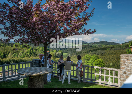 Panoramic view of the Haute- Loire from Le Fort du Pré boutique hotel. Saint-Bonnet-le-Froid. Auvergne Stock Photo