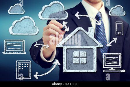 Cloud Computing at Home Concept over Blue Background Stock Photo