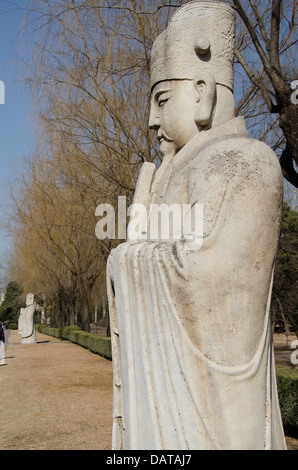 China, Beijing. Changling Sacred Way. 14th century Ming Dynasty tomb, ornate carved statues. Stock Photo