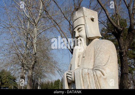 China, Beijing. Changling Sacred Way. 14th century Ming Dynasty tomb, ornate carved statues. Stock Photo