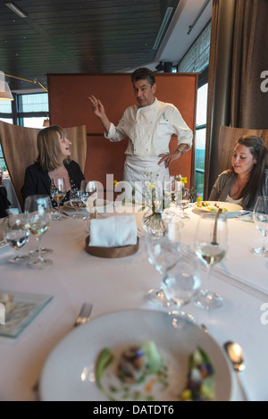 Dinning at Régis and Jacques MARCON’s Restaurant. One of Frances three Michelin star chefs. St Bonnet le Froid. Haute Loire. Stock Photo