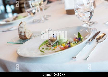 Dinning at Régis and Jacques MARCON’s Restaurant. One of Frances three Michelin star chefs. St Bonnet le Froid. Haute Loire. Stock Photo