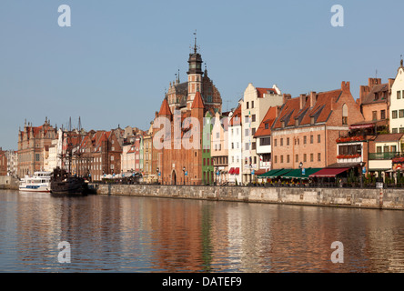 Old town waterfront over Motlawa river in Gdansk, Poland Stock Photo