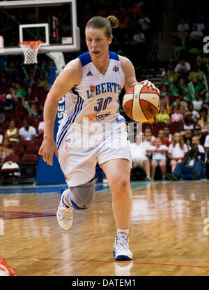 July 18, 2013 - Newark, New Jersey, U.S. - July 18 2013: Liberty's guard Katie Smith (30) dribbles towards the basket in the first half during WNBA action at the Prudential Center in Newark, New Jersey between the New York Liberty and the Chicago Sky. The Chicago Sky defeated the New York Liberty 74-53. Stock Photo