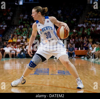 July 18, 2013 - Newark, New Jersey, U.S. - July 18 2013: Liberty's guard Katie Smith (30) dribbles towards the basket in the first half during WNBA action at the Prudential Center in Newark, New Jersey between the New York Liberty and the Chicago Sky. The Chicago Sky defeated the New York Liberty 74-53. Stock Photo