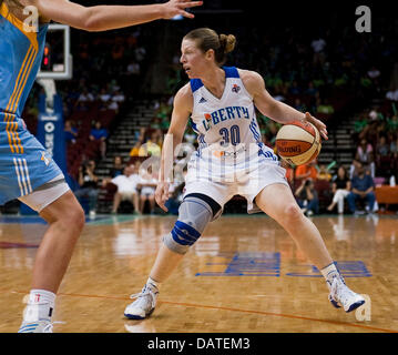 July 18, 2013 - Newark, New Jersey, U.S. - July 18 2013: Liberty's guard Katie Smith (30) dribbles towards the basket in the first half during WNBA action at the Prudential Center in Newark, New Jersey between the New York Liberty and the Chicago Sky. The Chicago Sky defeated the New York Liberty 74-53. Stock Photo