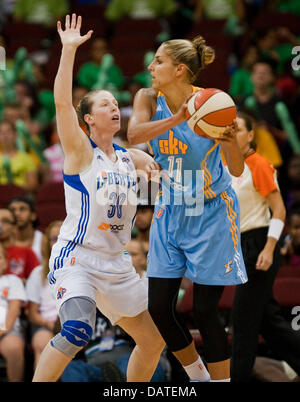 July 18, 2013 - Newark, New Jersey, U.S. - July 18 2013: Sky's guard/forward Elena Delle Donne (11) gets pressure from Liberty's guard Katie Smith (30) in the first half during WNBA action at the Prudential Center in Newark, New Jersey between the New York Liberty and the Chicago Sky. The Chicago Sky defeated the New York Liberty 74-53. Stock Photo