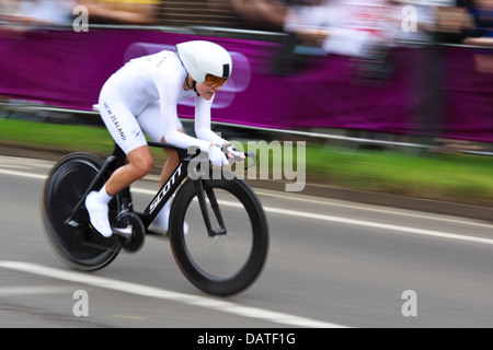 Linda Villumsen, New Zealand, competing in the Womens Individual Time Trial during the London Olympics Stock Photo