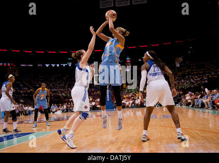 Newark, New Jersey, USA. 18th July, 2013. July 18 2013: Sky's forward Elena Delle Donne (11) shoots over Liberty's guard Katie Smith (30) in the second half during WNBA action at the Prudential Center in Newark, New Jersey between the New York Liberty and the Chicago Sky. The Chicago Sky defeated the New York Liberty 74-53. © csm/Alamy Live News Stock Photo