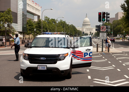 Policeman blocking road near the US Capitol  - Washington, DC USA Stock Photo