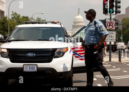 Policeman blocking road near the US Capitol - Washington, DC USA Stock Photo