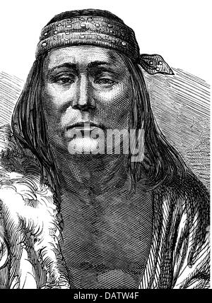 geography / travel, Argentina, Patagonian (Tehuelche people), South America, wood engraving, Additional-Rights-Clearences-Not Available Stock Photo